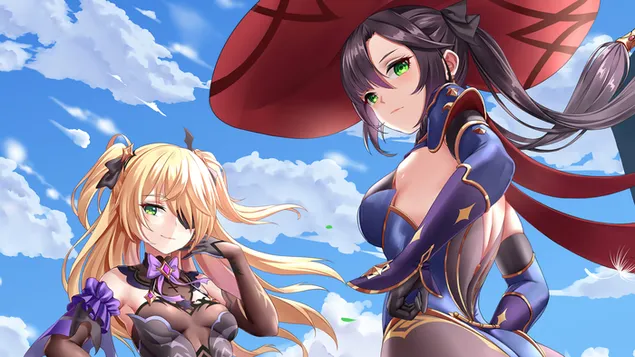 Fischl med Mona - Genshin Impact (Anime-videospel) 4K bakgrund