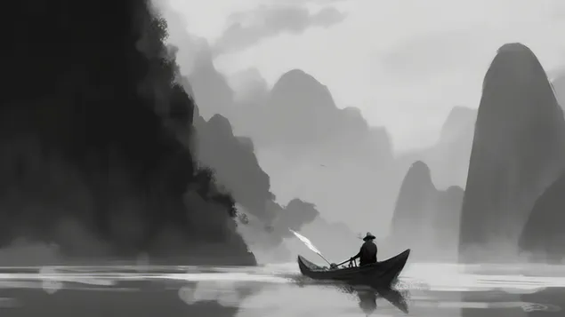 ribarski brod na jezeru medu planinama preuzmi