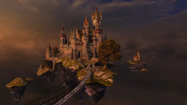 Plaukiojanti pilis 4K ekrano užsklanda