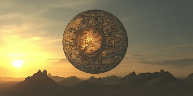 plavayucha vizerunchasta metaleva kulya nad pustel'nim landshaftom na zakhodi sontsya zavantazhiti