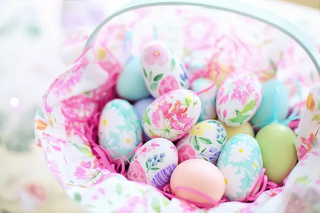Floral Easter egg in a cloth basket