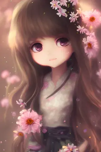 花のアニメの女の子の背景 4K 壁紙