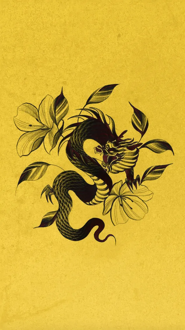 cvetoci zmaj rise cez rumeno grunge ozadje prenos