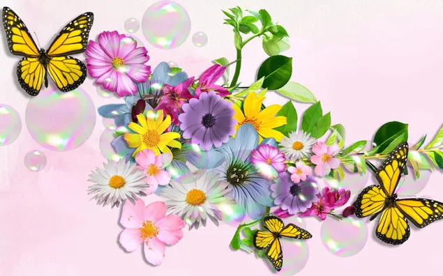 花と蝶 2K 壁紙