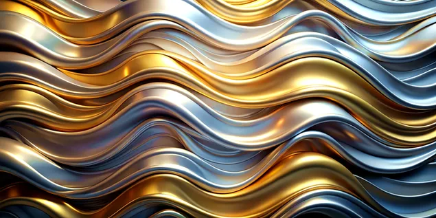流畅抽象的金属波浪，闪闪发光的银色和金色，营造出奢华的质感 4K 壁纸