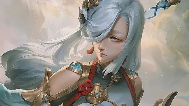 Páipéar balla Cleití Frosty 'Shenhe' | Tionchar Genshin (Físchluiche Anime)4K