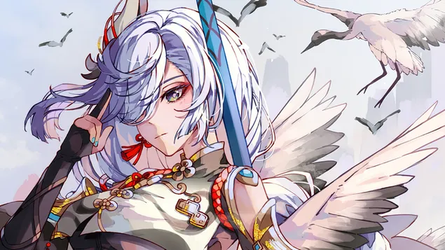 フロスティフェザーの羽ばたき「神河」：原神インパクト（オンラインビデオゲーム） 4K 壁紙