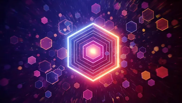 Latający Sześciokąt Z Efektem Neonowym 2K tapeta