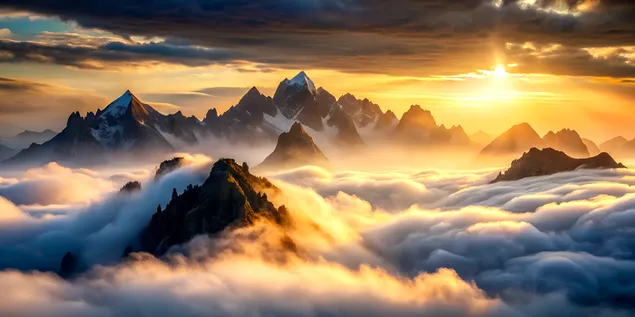Foggy Mountain Peaks, Eng mysteriéis Landschaft an Niwwel gehackt 4K Tapeten