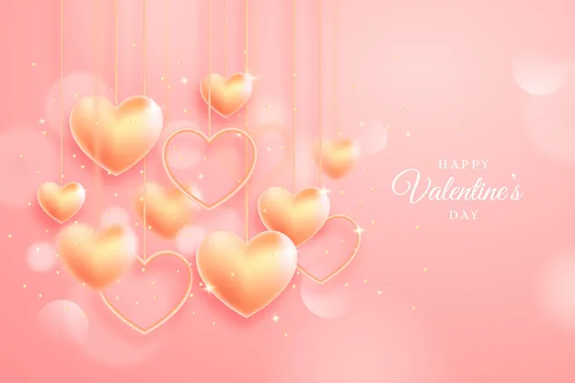 Fondo rosa y corazones dorados - Feliz día de San Valentín descargar