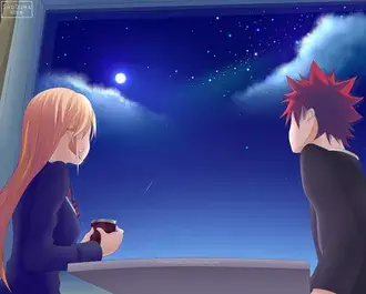 Tapeta Food Wars! Shokugeki No Soma - Erina Nakiri & Soma Yukihira (uvnitř vlaku) HD