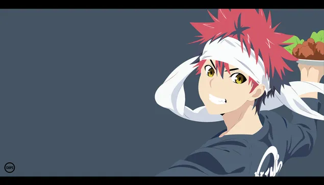 食物大戰！Shokugeki No Soma-Soma Yukihira 服務 （矢量） 4K 壁紙