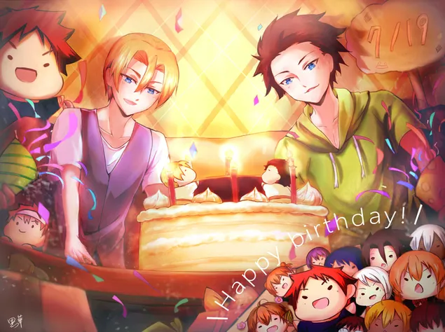 מלחמות אוכל! Shokugeki No Soma - טאקומי אלדיני ואיסאמי אלדיני (מסיבת יום הולדת) 2K טפט