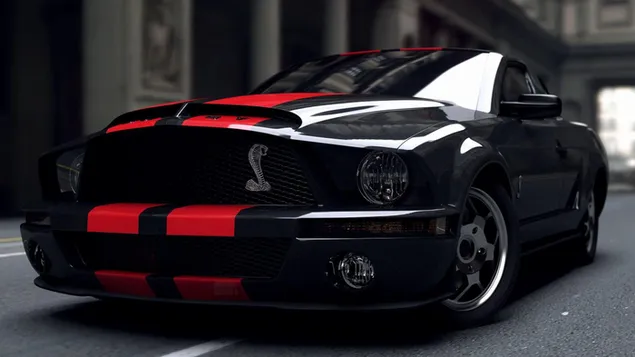 Ford Mustang con colores rojo negro