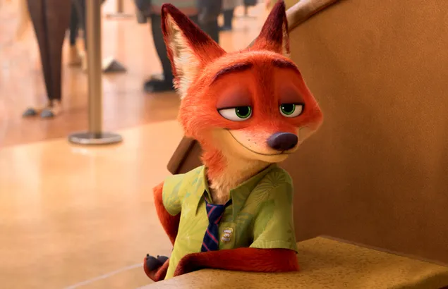 Fox nick wilde mirada de zootropolis ciudad animal película animada 4K fondo de pantalla