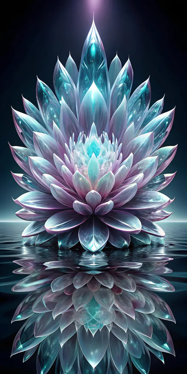 Formimi fraktal i akullit që lulëzon si një lule me nuanca argjendi vezulluese, akua dhe livande 2K sfond