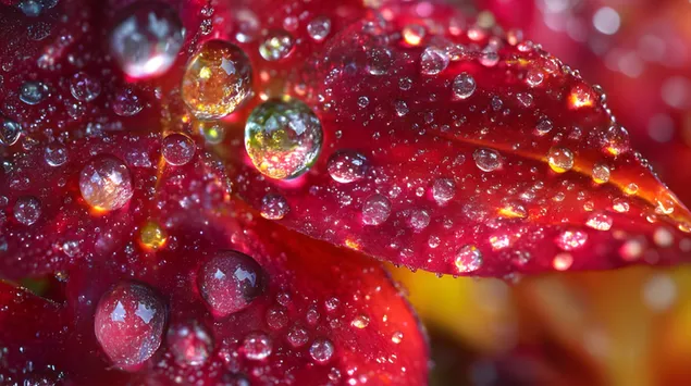 หยดน้ำค้างสดบนขอบใบไม้ 8K วอลเปเปอร์