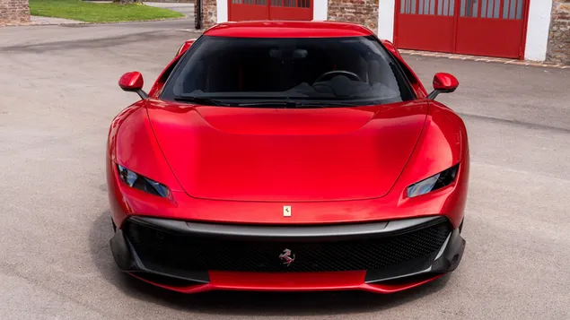 Frontansicht des roten Sportwagens Ferrari SP38
