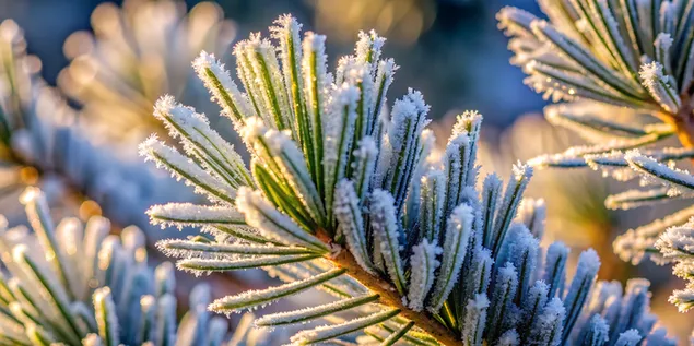 Tapeta Mrazom pokryté ihličie trblietavé v zimnom rannom svetle 4K
