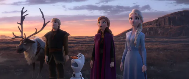 Frozen 2 Elsa, Anna, Kristoff stands in awe 4K wallpaper