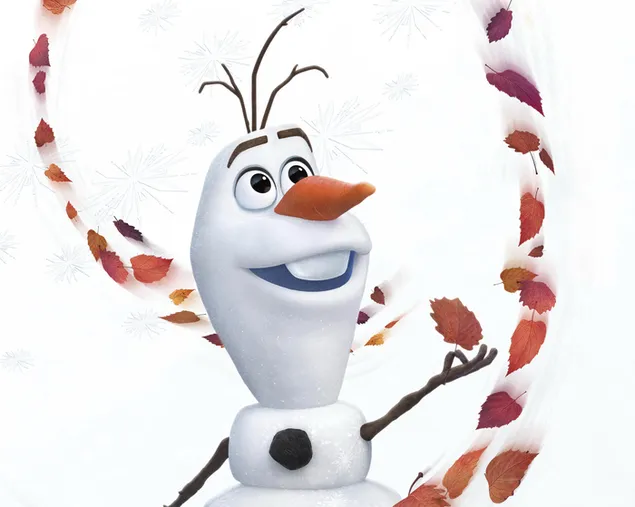 Frozen II, Olaf avec des feuilles d'automne flottantes 2K fond d'écran