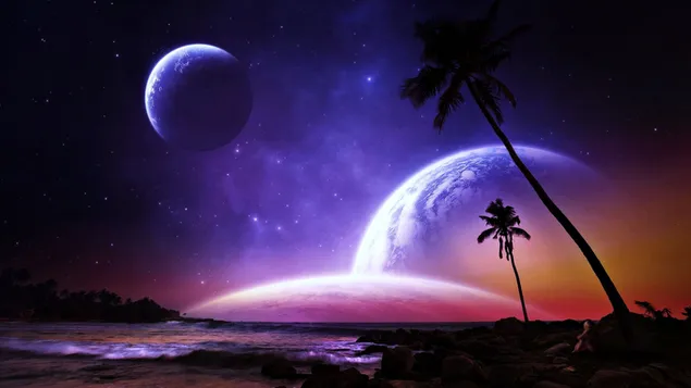 満月とヤシの幻想風景 ダウンロード