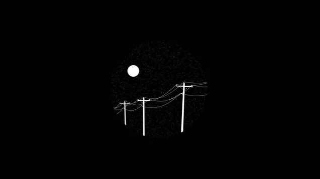 Full moon and power poles in black and white minimalist HD wallpaper