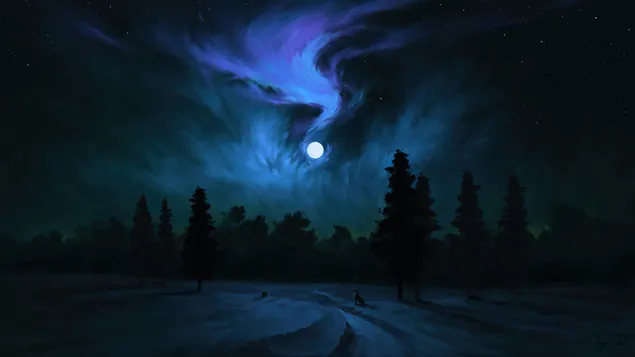 Vollmond-Nachtlicht 4K Hintergrundbild