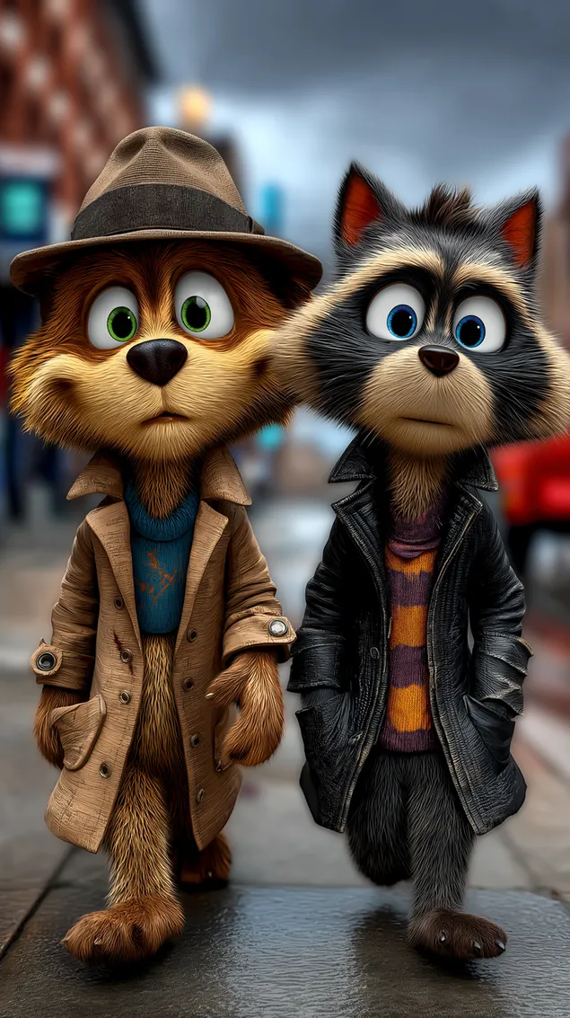 Taustpilt Karvased tegelased Detektiivpartnerid Trenšmantel Linnatänav HD