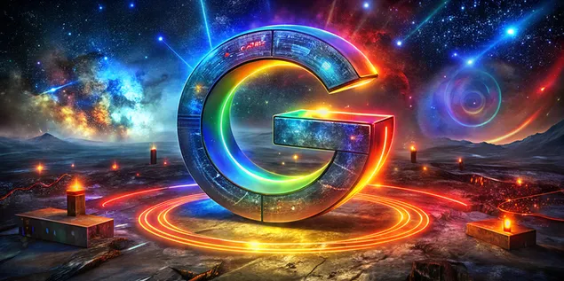 Футуристичко 3D сјајно лого на Google со динамички неонски ефект 4K тапет