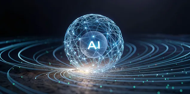 Futuristische KI-Leuchtkugel mit digitaler Schaltung 4K Hintergrundbild