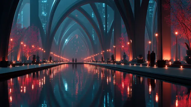 korridor i harkuar futurist me uje reflektues shkarkim