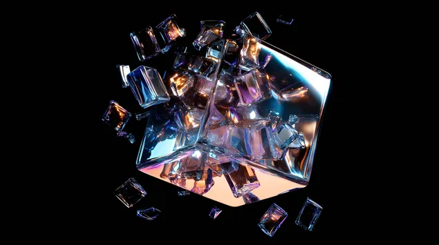 Futuristesch Glas a Metallic Cube Fragmenter a Bewegung 4K Tapeten