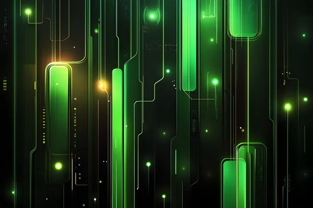 Футуристичен зелен неонов дизайн на верига с абстрактна технологична тема 2K тапет