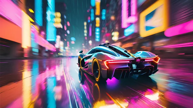 futuristichen khiperavtomobil v cyberpunk city izteglyane