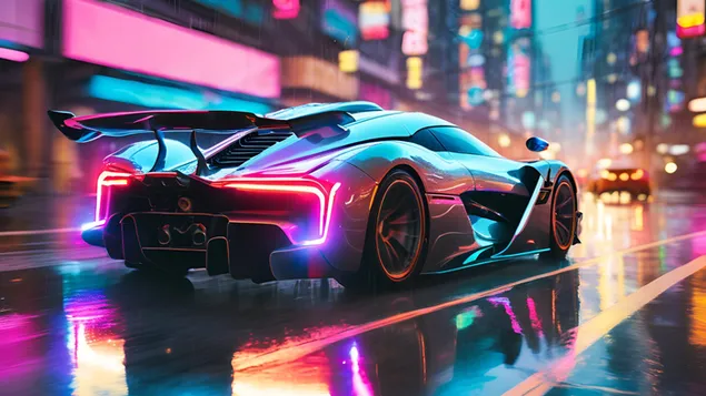 futuristichen khiperavtomobil v neon cyberpunk izteglyane