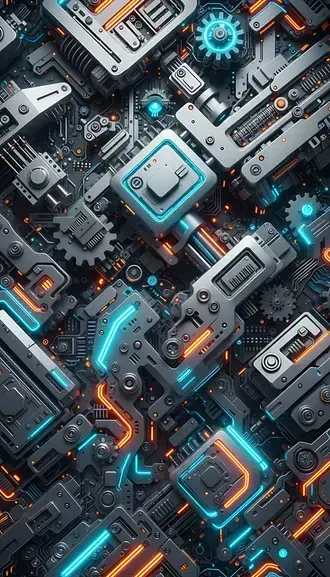 Panel Abstrak Litar Perindustrian Futuristik 2K kertas dinding