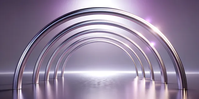 Arches métalliques futuristes dans un environnement moderne et élégant avec des effets de lumière subtils 4K fond d'écran