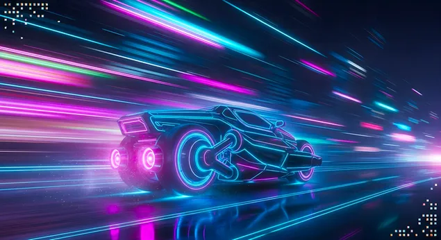 futuristiese neonmotor wat spoed ry | cyberpunk-estetika aflaai