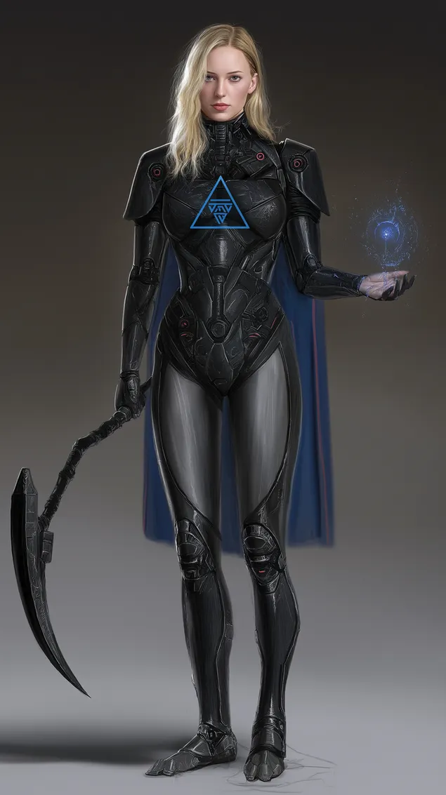 鎌とエネルギーオーブを持つ未来的な女司祭 HD 壁紙