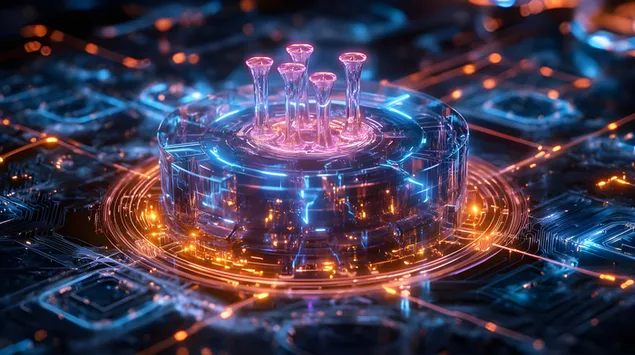 Bërthama futuristike kuantike me thekse neoni 8K sfond