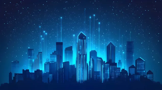 קו רקיע עתידני מואר על ידי אורות ניאון 8K טפט