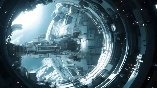 先進的な建築と天体ビューを備えた未来的な宇宙ステーション 8K 壁紙