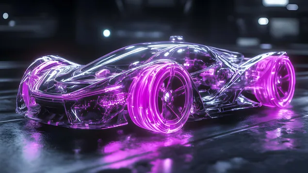 un superdeportivo futurista con un aura violeta brillante descargar
