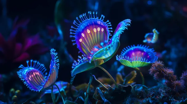 Futurystyczna sylwetka muchołówki amerykańskiej w neonowym blasku 8K tapeta