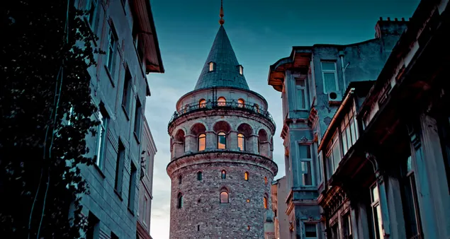 Galata tower seen from among the buildings 4K wallpaper