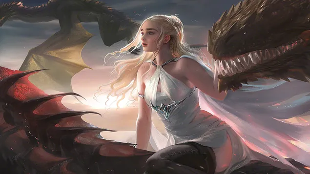ゲーム・オブ・スローンズ-Daenerys Targaryen Dragon Fantasy 4K 壁紙