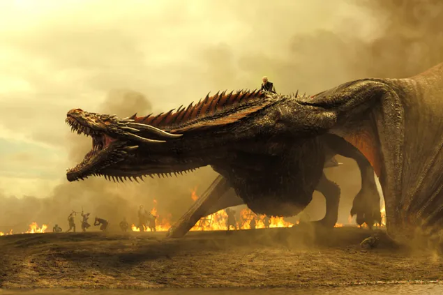 Hình nền Game Of Thrones Daenerys Targaryen trong cuộc chiến với rồng của cô ấy 2K