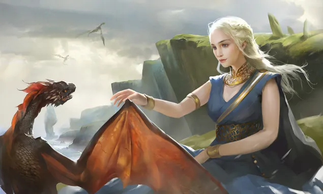 Hình nền Trò chơi vương quyền - Daenerys Targaryen với rồng 2K