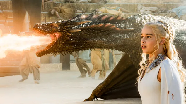 Game Of Thrones Dragon and Emilia Clarke HD wallpaper
